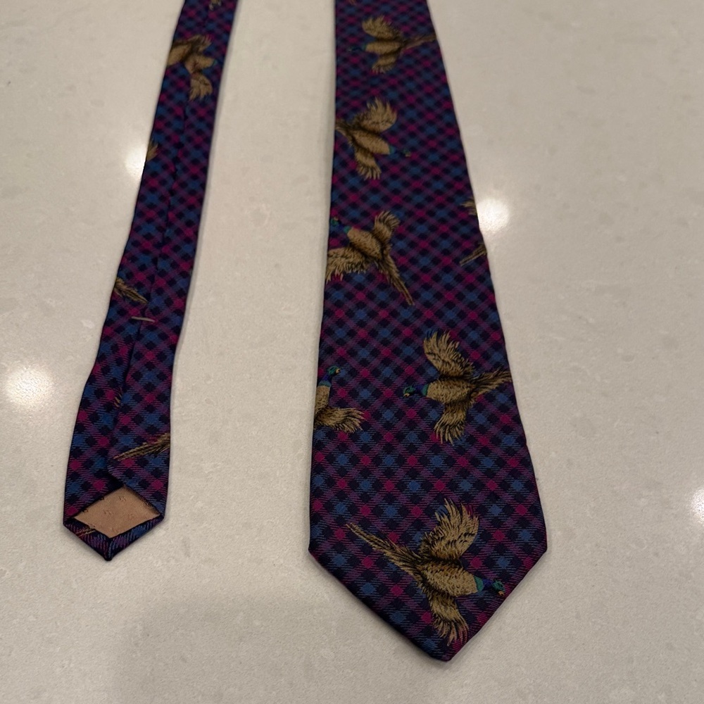 Plaid Tie with pheasant Design